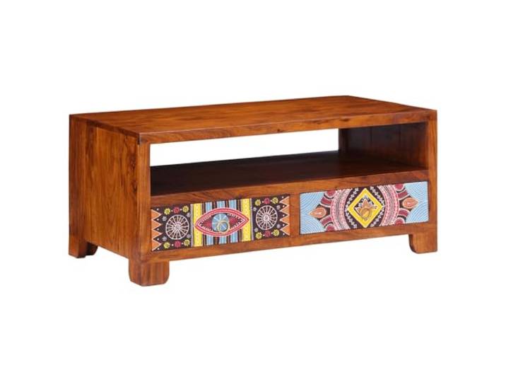 Roanoer Couchtisch Massivholz Akazie 90x50x40 cm Wohnzimmertisch Robuster Beistelltisch aus Echtholz mit integrierter Ablage für Zeitschriften und Fernbedienung im Wohnzimmer.