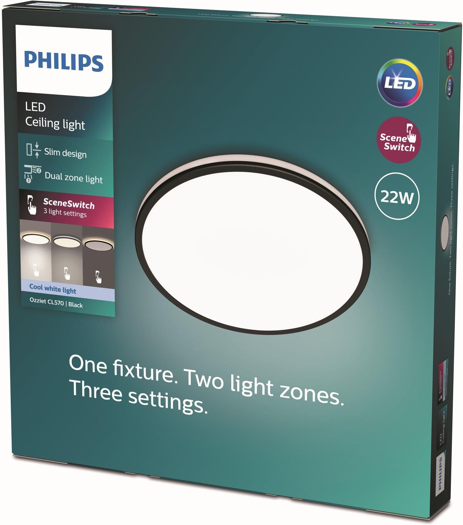 Deckenleuchte PHILIPS "Ozziet CL570", schwarz, B:4,5cm T:4,5cm Ø:40cm, Leuchten, Deckenleuchte schwarz 1, Ø 40cm