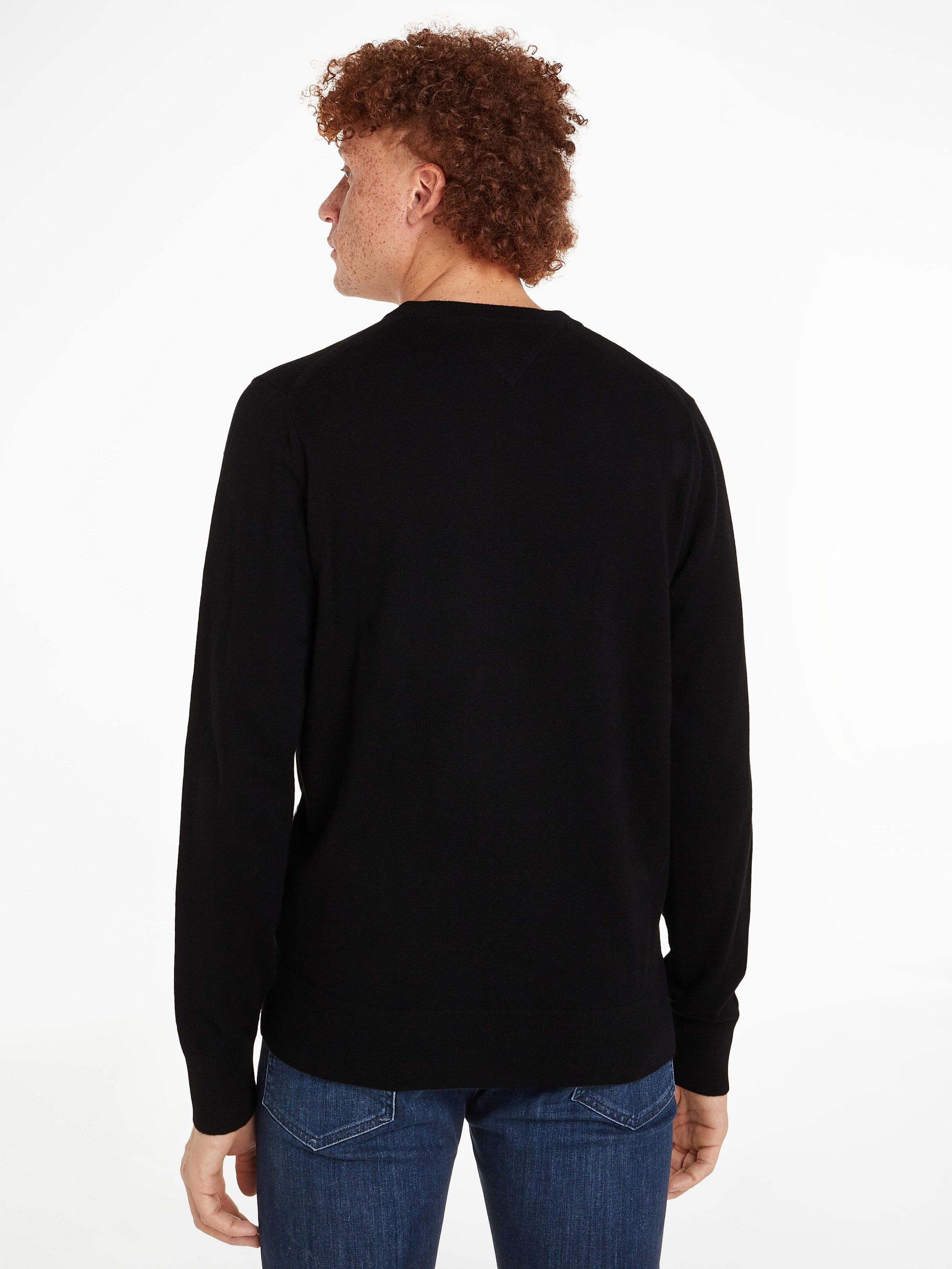 Rundhalspullover TOMMY HILFIGER "PIMA ORG CTN CASHMERE CREW NECK", Herren, Gr. S, schwarz, Obermaterial: 92% Baumwolle, 8% Kaschmir, Rundhals, Pullover Rundhalspullover schwarz S