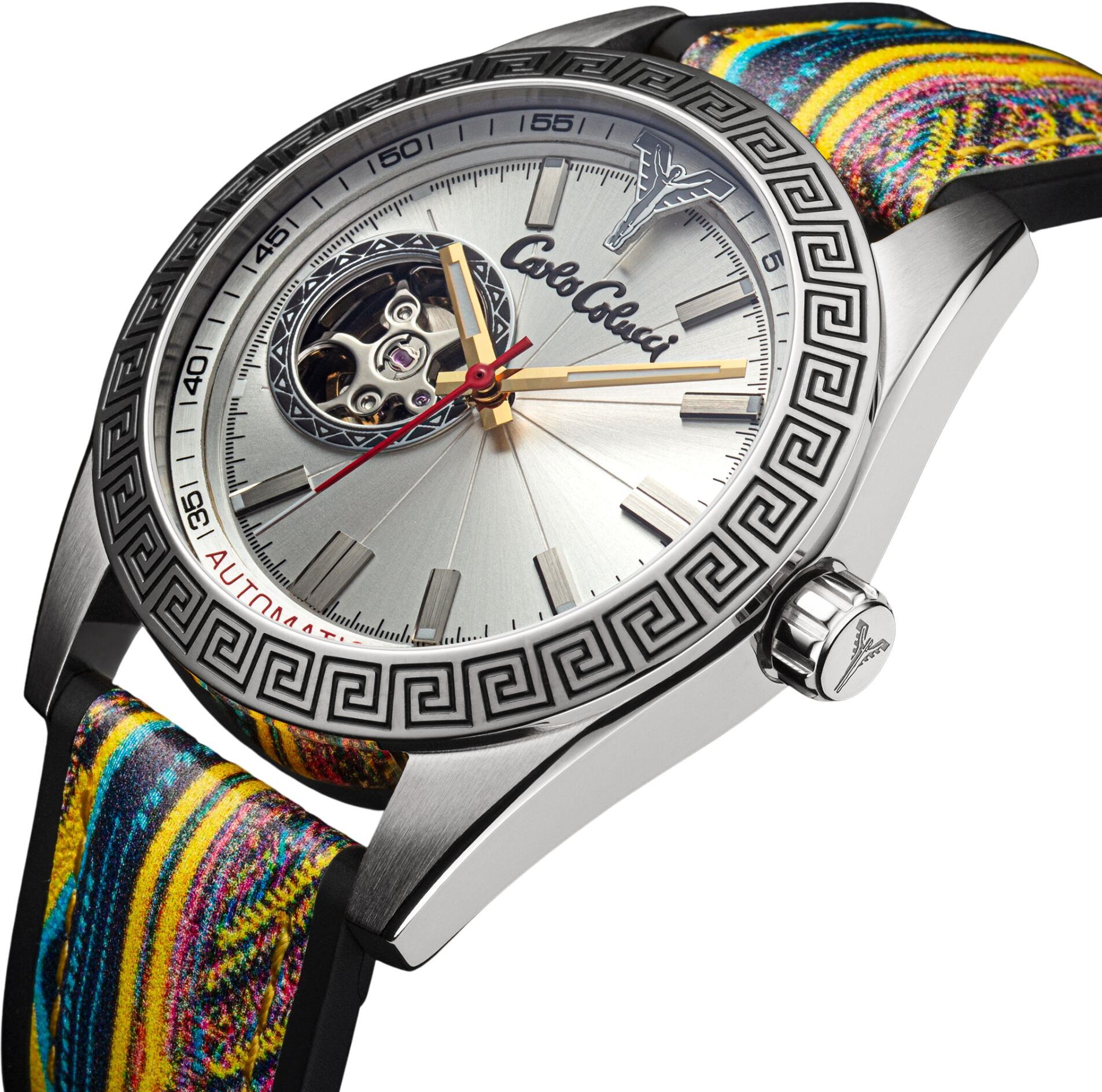 Automatikuhr CARLO COLUCCI, bunt (bunt, silberfarben), Armbanduhren, Herren, silberfarben, Automatikuhr, Armbanduhr, Herrenuhr, Mechanische Uhr, Silikonarmband, analog