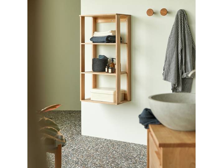 Hochschrank aus massivem Hevea, Eichenfarbton - Natur - Rubberwood