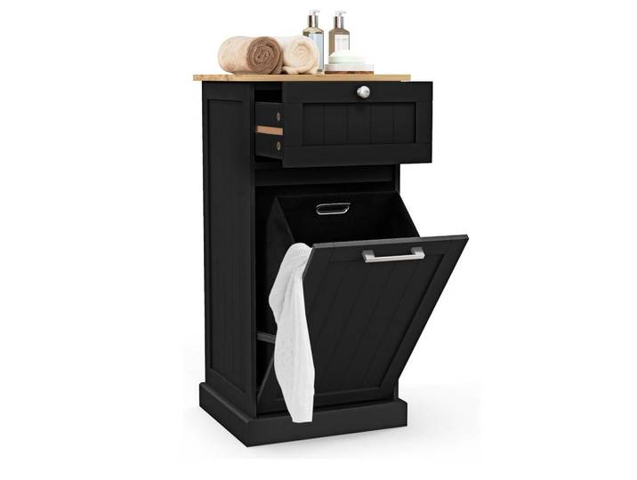 Costway Wäscheschrank mit Wäschekorb Schwarz, 40x82x37 cm, Haushalt & Reinigung, Wäschepflege, Wäschekörbe & Wäschetonnen