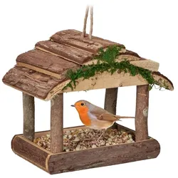 Relaxdays Vogelfutterhaus zum Aufhängen Braun