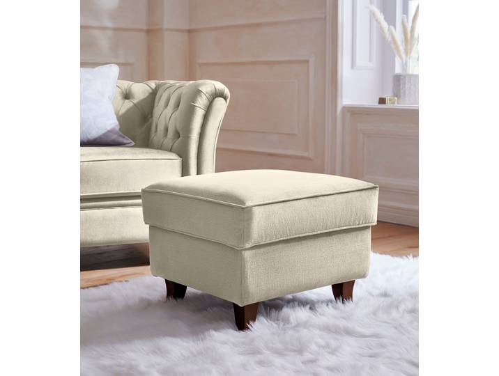 Polsterhocker HOME AFFAIRE Reims , beige (creme), B:57cm H:45cm T:50cm, Hocker, Polsterhocker, echte Chesterfield-Knopfheftung, Samtoptik mich changierender Optik