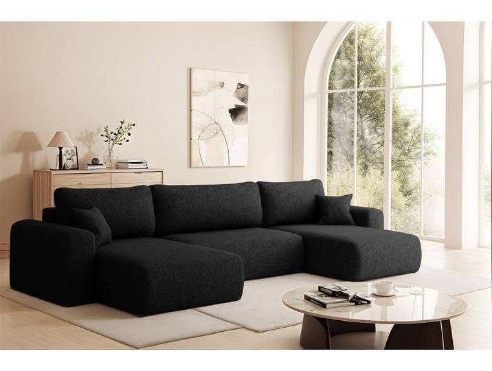 Fun Möbel Wohnlandschaft Sofa FUN TIERNO mit Schlaffunktion in Stoff, inkl. Bettkasten und 2 x Zierkissen, inklusive Bettkasten