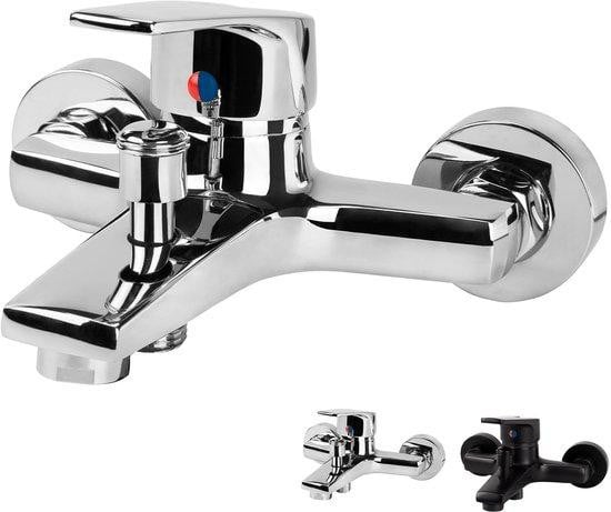 Unyqoos Badarmatuur van messing met verchroomde afwerking, éénhendelbediening en omschakelaar voor handdouche