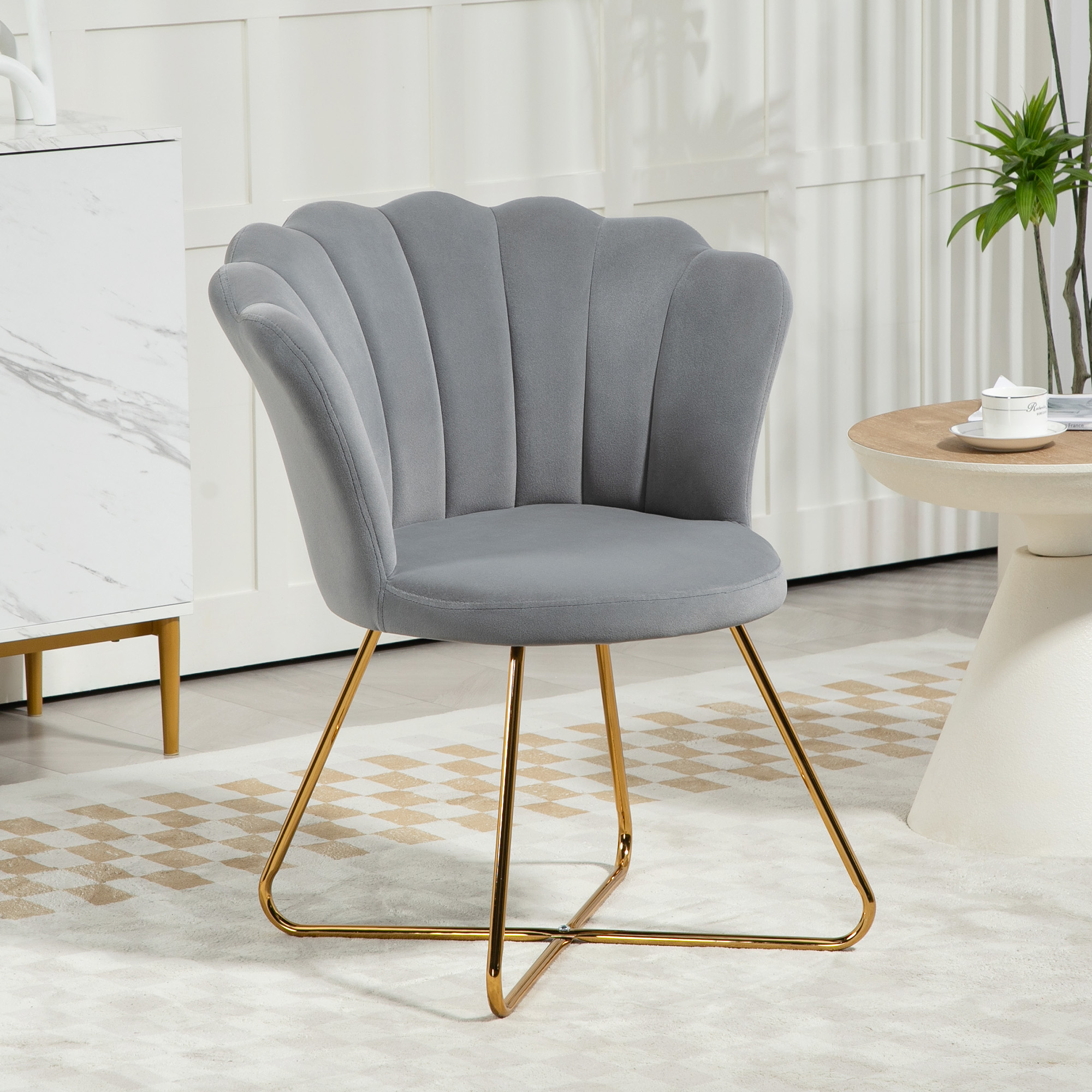 Homcom Poltrona a conchiglia sedia da trucco poltrona in velluto poltrona da salotto con piedi in acciaio 69 x 64 x 80 cm grigio   Aosom Italy