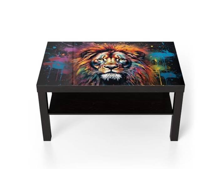 DEQORI Glastisch schwarz groß 90x50 cm Motiv Löwenkraft in Farben ausgefallener Beistelltisch aus Glas Hochglanz Couchtisch fürs Wohnzimmer moderner Couch Tisch mit Design