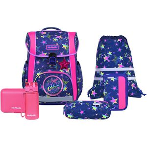 McNeill Schulranzen BRAVO Stars, 9-teilig, höhenverstellbar, 1. - 4. Klasse, lila / pink, für Mädchen