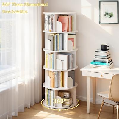 GDFStudio GDF Studio -Purling Modern 5-Tier Wood Rotating Bookshelf with 360-Degree Space-Saving Design