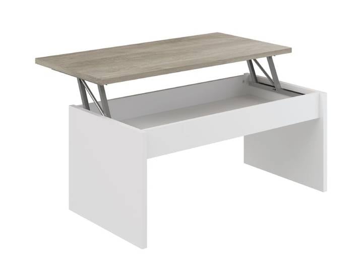 Table basse avec plateau relevable YANA Blanc et imitation chêne