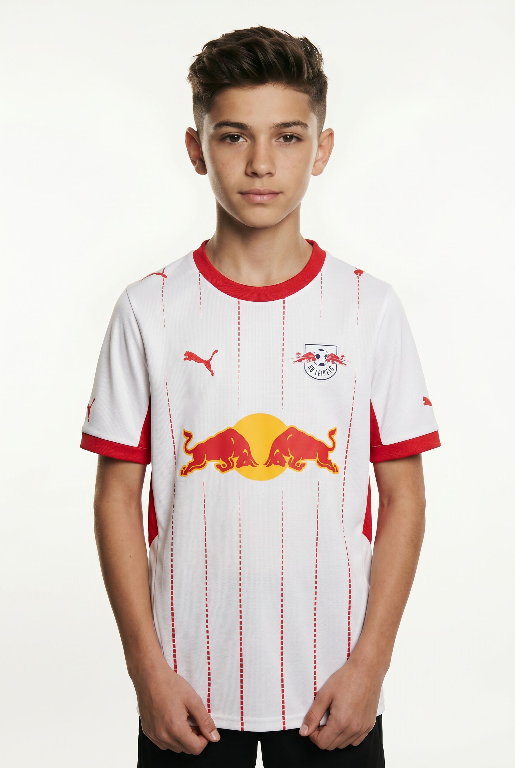 Fussballtrikot PUMA "RBL HOME JERSEY REPLICA JR", Kinder, Gr. 128, puma weiß, for all time rot, Web, Obermaterial: 100% Polyester, bedruckt, regular fit normal, Rundhals, Trikots Fussballtrikot, für Jugendliche, mit Print-Applikationen, atmungsaktiv, Kurz