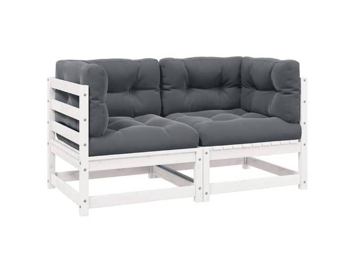 Promo été Canapé/Sofa Terrasse - SWEETY - Gris - Canapé 2 places de jardin Moderne - et coussins Blanc - Bois de pin massif 70x70x6