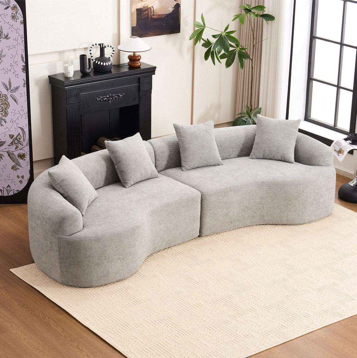 MODENUIT Gebogen 4-zits Modulaire Chenille Bank - Grijs