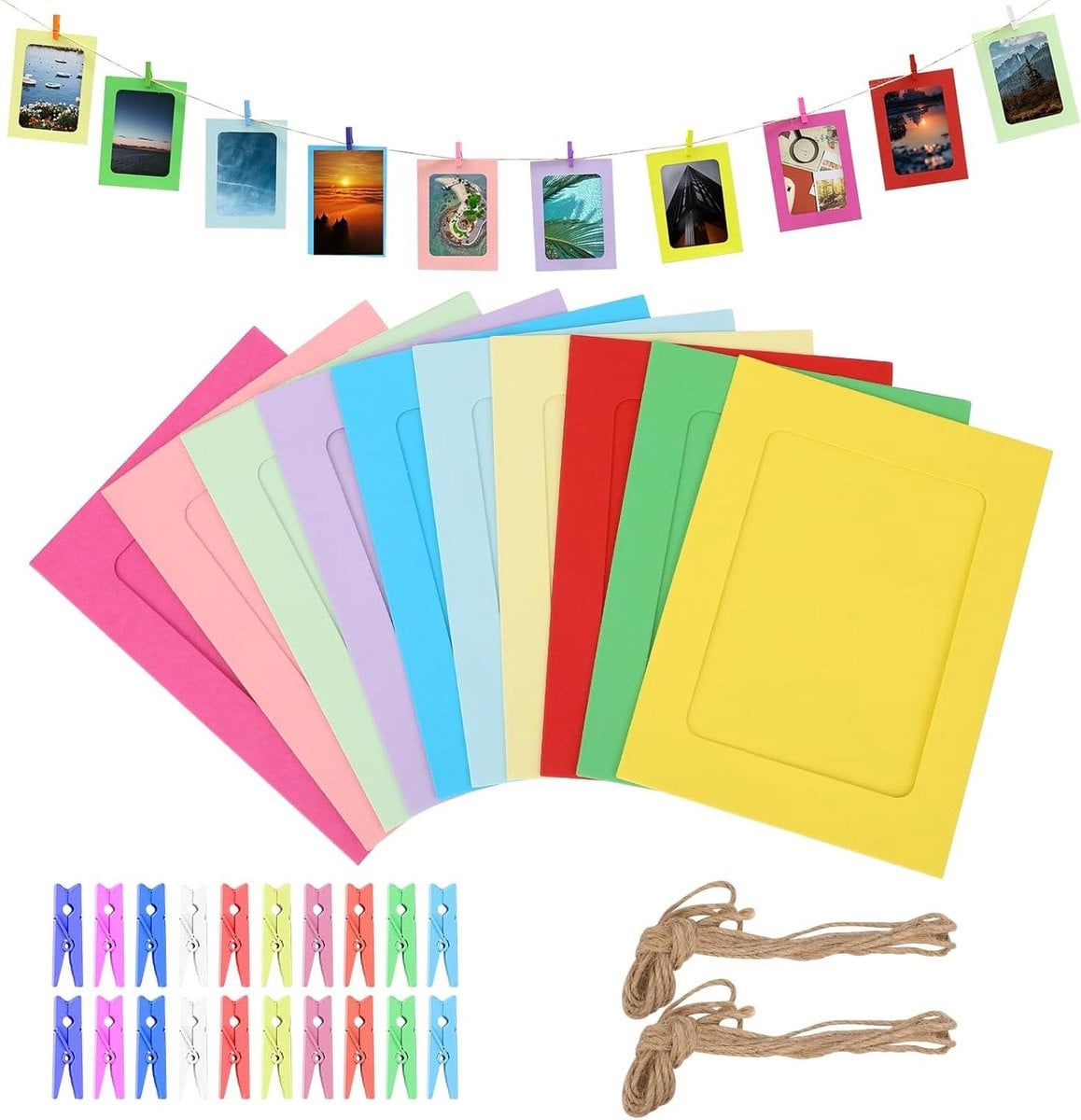 Set van 20 kleurrijke papieren fotolijsten voor DIY muurdecoratie