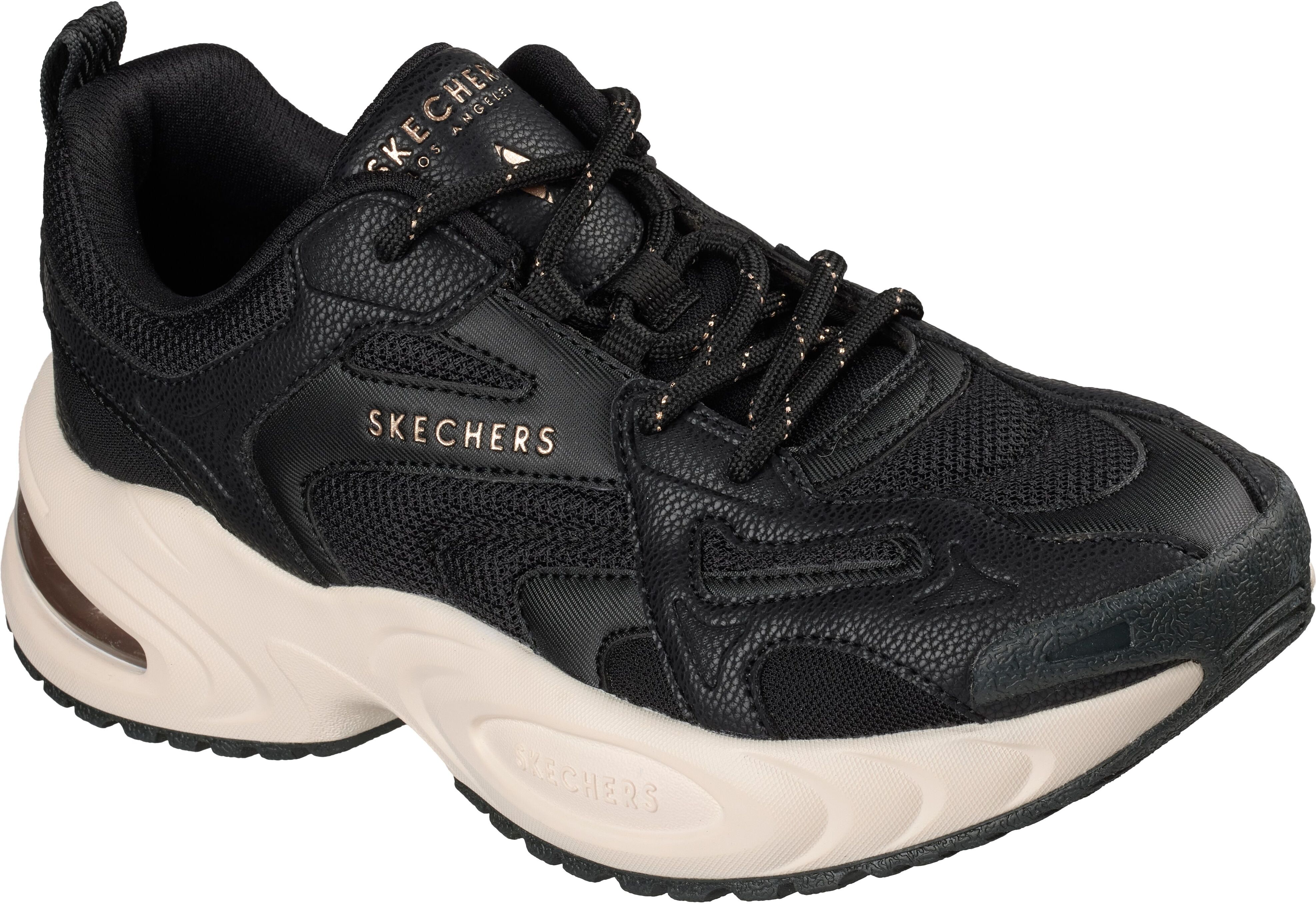 Sneaker SKECHERS "UNO RYZE", Damen, Gr. 39, Textil, schwarz, Lederimitat, Schuhe Sneaker, Schnürschuh, Halbschuh, Freizeitsneaker mit Air-Cooled Memory Foam
