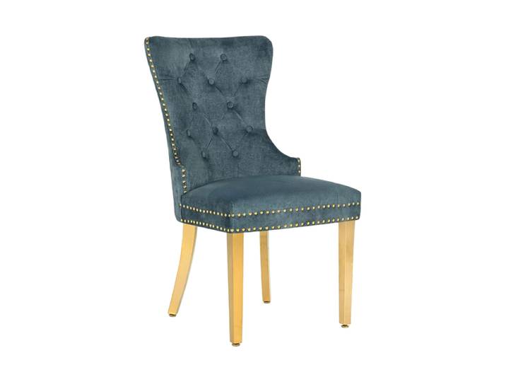 Design Esszimmerstuhl „Castle“ mit Löwenkopf Samt Gold / Petrol Invicta Interiors