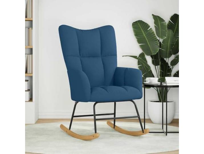 Blauer Schaukelstuhl gepolstert mit Polyesterstoff mit Dick gepolsterte Armlehnen, leichtgängige Schwingung, Holz-Metallrahmen, für Wohnzimmer, Esszimmer und Freizeit