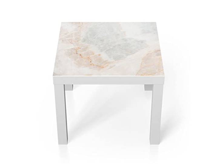 DEQORI Glastisch weiß klein 55x55 cm Motiv Marmorsteinstruktur ausgefallener Beistelltisch aus Glas Hochglanz Couchtisch fürs Wohnzimmer moderner Couch Tisch mit Design