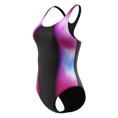 Badeanzug SPEEDO "ENG PRINT MEDALIST", Damen, Gr. 44, N-Gr, bunt (blk, pnk), Obermaterial: 100% Polyester, Badeanzüge Badeanzug, für Training und aktives Schwimmen, mit Vier-Wege-Stretch