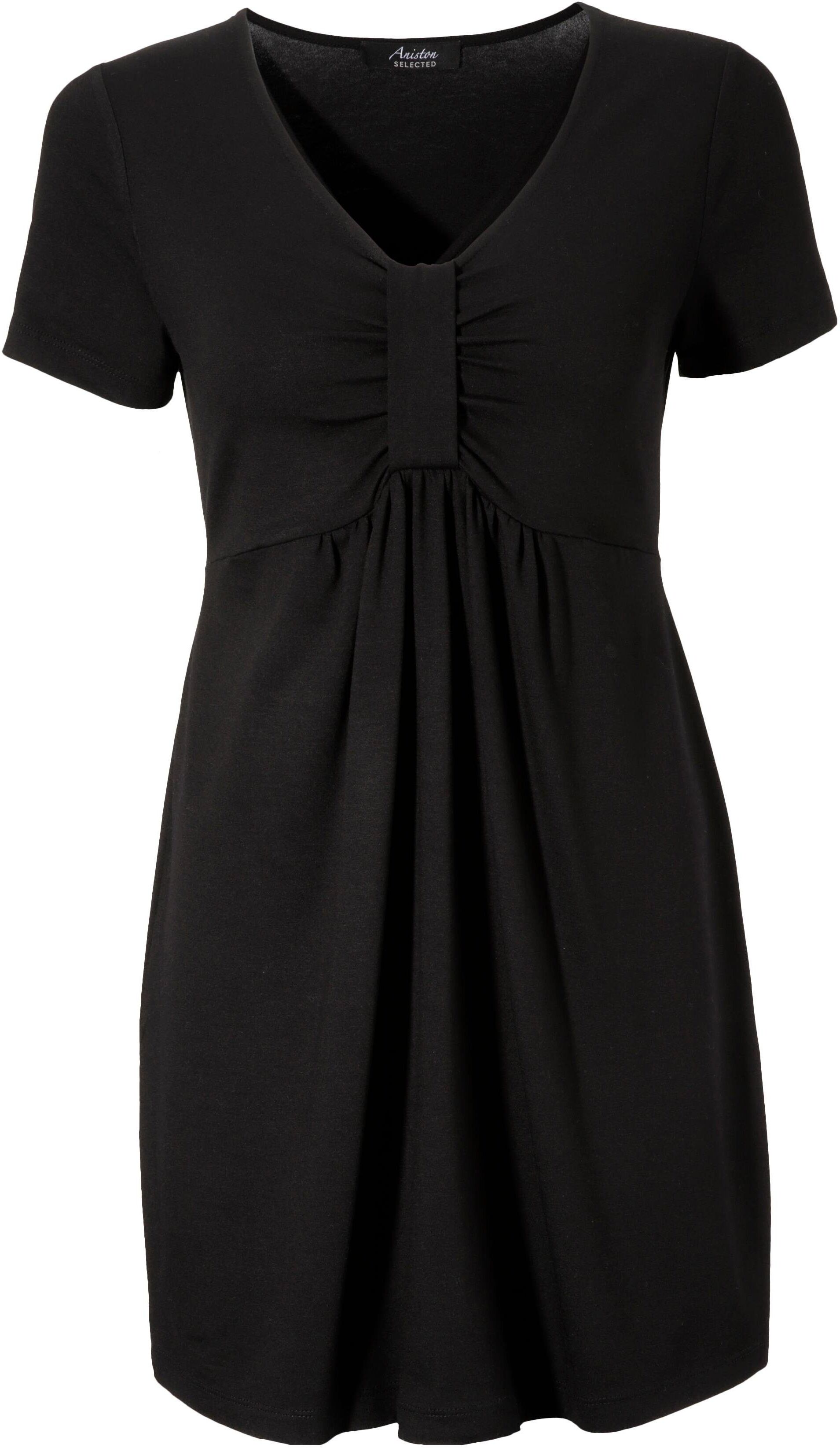Tunika ANISTON SELECTED, Damen, Gr. 36, schwarz, Jersey, Obermaterial: 95% Viskose, 5% Elasthan, unifarben, figurumspielend Po-bedeckend, V-Ausschnitt, Tuniken Tunika, mit Raffung im Brustbereich schwarz 36