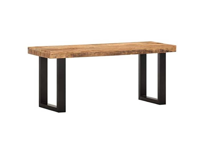 TEKGHUT Sitzbank 110 cm aus Massivem Mangoholz und Stahl Raues Mango-Holz, pulverbeschichtete Stahlbeine, einzigartige Maserung, Wohnzimmer oder Flur