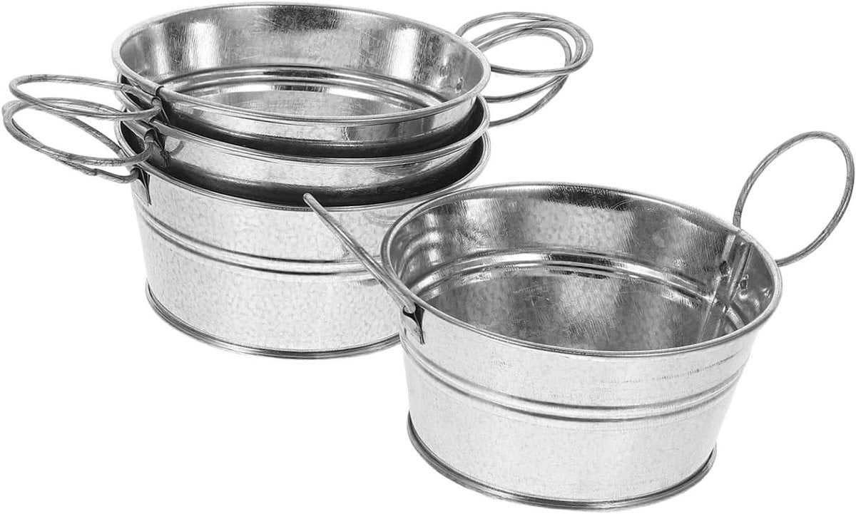 Zilveren metalen emmers voor decoratie en planten, 10 cm