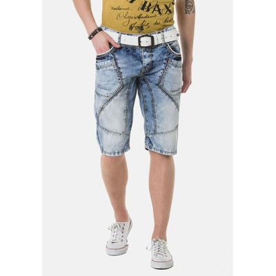 Jeansbermudas CIPO & BAXX "Capri-Shorts", Herren, Gr. 29, Normalgrößen, blau, 100% Baumwolle, unifarben, regular fit knieumspielend, Jeans, mit auffälligen Ziernähten