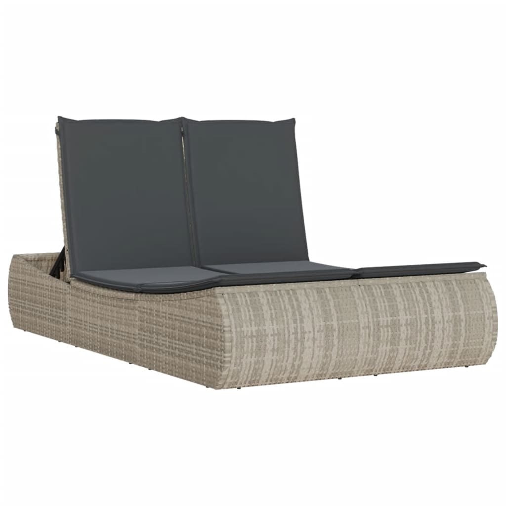 vidaXL Dubbele ligbed met kussen, lichtgrijs, polyrotan