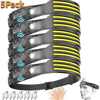 Uplift Essentials 5 Pack Hands Free Induction COB LED Headlamps 5 Pack Hands Free Induction COB LED Headlamps
