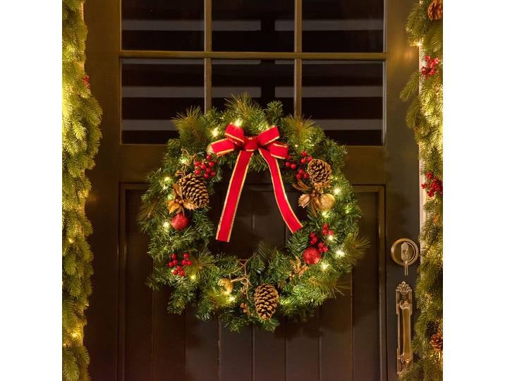 HOMCOM Couronne Noël LED 60cm Décorée