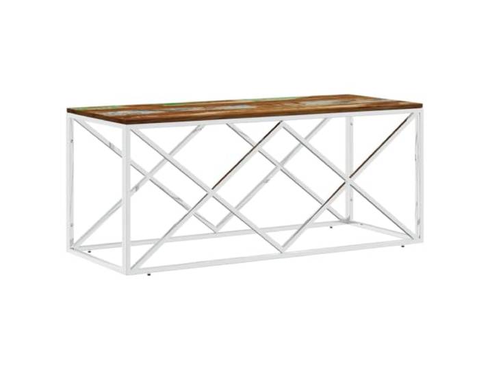 Couchtisch, Edelstahl I Massivholz Recycling Handgefertigt, leicht zu reinigende Arbeitsplatte, Couchtisch, Beistelltisch, Wohnzimmerbank