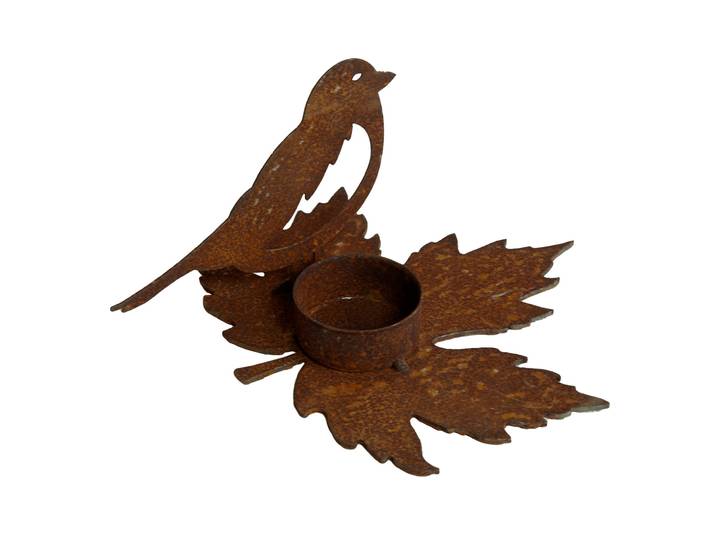 Teelichthalter Vogel aus Metall, Windlichtständer in Rostoptik, Höhe 15 cm