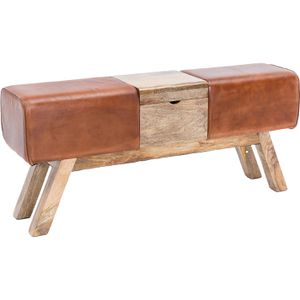 Wohnling Sitzbank WL5.098, Turnbock, mit Stauraum, bis 200 kg, aus Echt Leder, braun, 120 x 29 cm