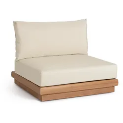 Gartenmodulsofa Delgada aus Teakholz, Sessel-Element, modern skandinavisch, beige, abnehmbarer Bezug, Outdoor