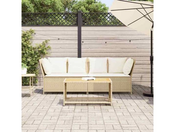 Beige Siège de jardin - Canapé de jardin - avec coussins - beige résine tressée C3843