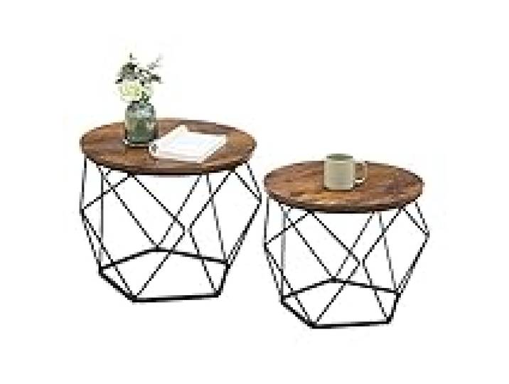 VASAGLE Lot de 2 petites tables basses rondes avec cadre en acier - Pour salon, chambre à coucher, bureau - Marron rustique et noir