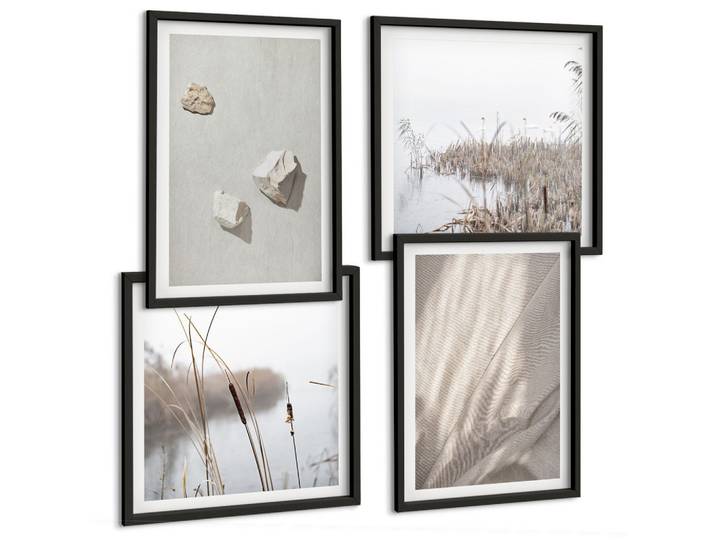 BILDER SET 4er Set - 50x50 cm & 40x60 cm Schwarzer Rahmen - Nahaufnahmen der Struktur im Boho-Stil