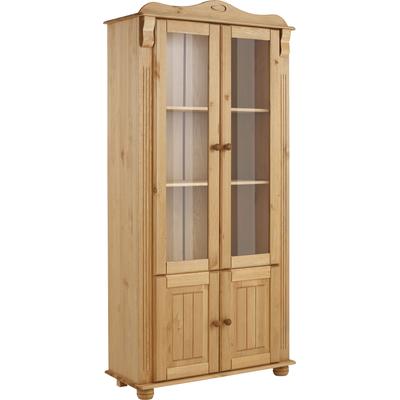 Vitrine OTTO HOME "Adele", beige (gelaugt, geölt), Schränke, Vitrine, 4-türig, Höhe 185 cm, mit Glaseinsätzen, aus massiver Kiefer, FSC