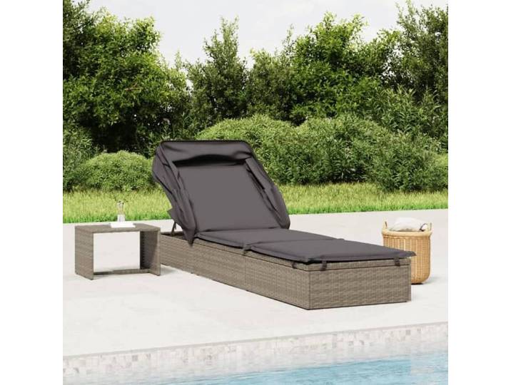 SALE 2025 Transat/Transat avec toit pliable gris 213x63x97 cm résine tressée - 213x63x97 cm 17 Kg 7799