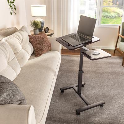 Seville Classics Height Adjustable Tilting Mobile Laptop Desk Cart with Mouse Pad Table, Black