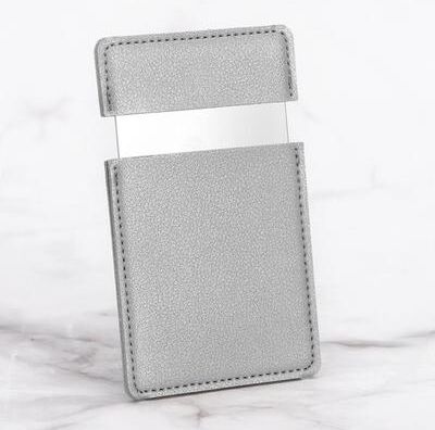 Fusion Finds PU Leather Pocket Makeup Mirror Compact Stainless Steel Travel Vanity Mirror silver