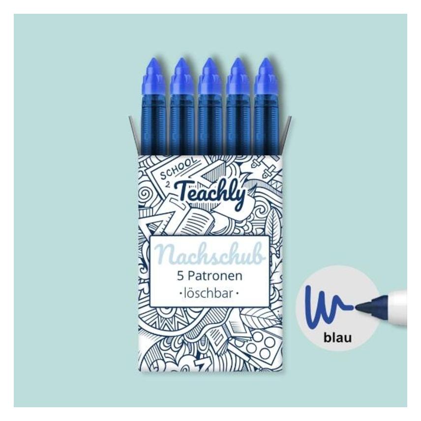 Teachly Tintenrollerpatronen für Superteacher 5er Set Blau löschbar (Blau, 0.60 mm, 5 Stk.) (88009305)
