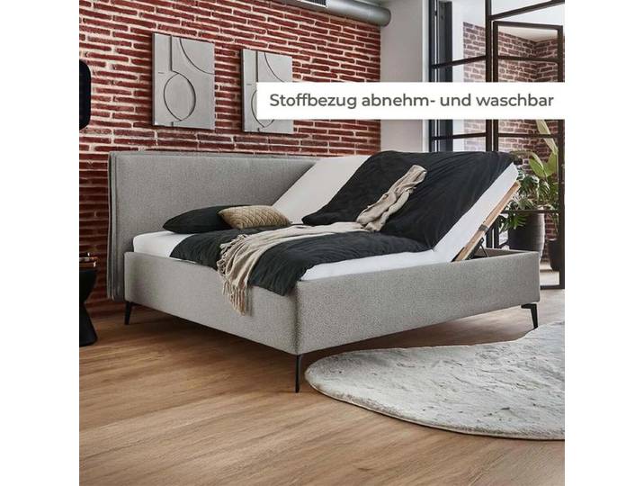 HOMELIV. Polsterbett SwitchIT Sheffield Webstoff mit Bettkasten und Lattenrost 140x200 cm Dunkelgrau industrial, Mit abnehmbarem Bezug