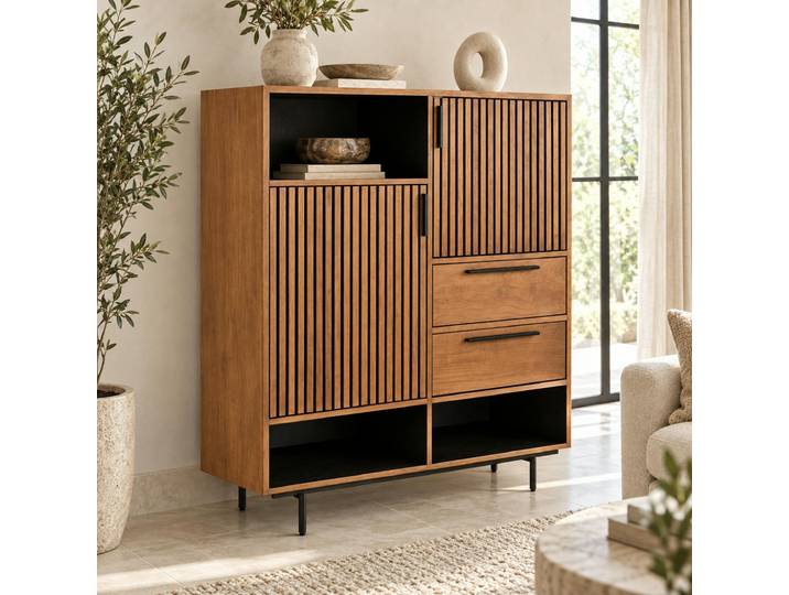 Buffet haut design teck recyclé intérieur noir FANO