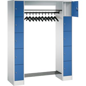 CP-Möbel Schließfachschrank Serie 8070, blau, 10 Fächer, Stahl, 143 x 195cm, mit Garderobe