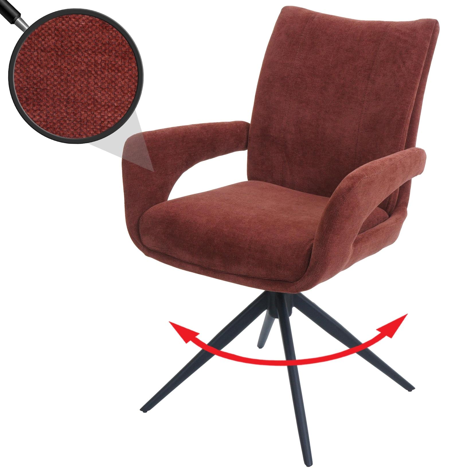 Esszimmerstuhl MCW-O78, Küchenstuhl Stuhl, drehbar Auto-Return, Stoff/Textil Chenille (310g/m²) ~ rotbraun
