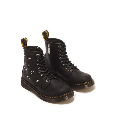 Schnürboots DR. MARTENS "1460 Hs J Black Wyoming", Mädchen, Gr. 31, Leder, schwarz, Schuhe Schnürboots, Schnürstiefelette mit herzförmigen Nieten