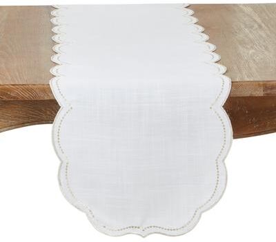 Saro Lifestyle Embroidered Polka Dot Table Runner With Scallop Edge
