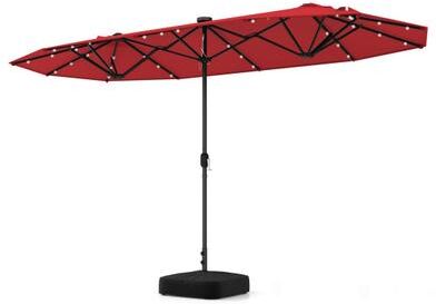 Costway 13FT Double-sided Patio Umbrella with Solar Lights for Garden Pool Backyard-Red